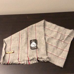 Thin 100% Lambswool Scarf Grey w/ Charcoal Burgundy White Stripe 50” x 1…